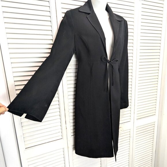 VTG 90s Hennes H&M Womens Long Blazer Jacket Black Sz Med Princess Cut A-Line - Picture 3 of 16